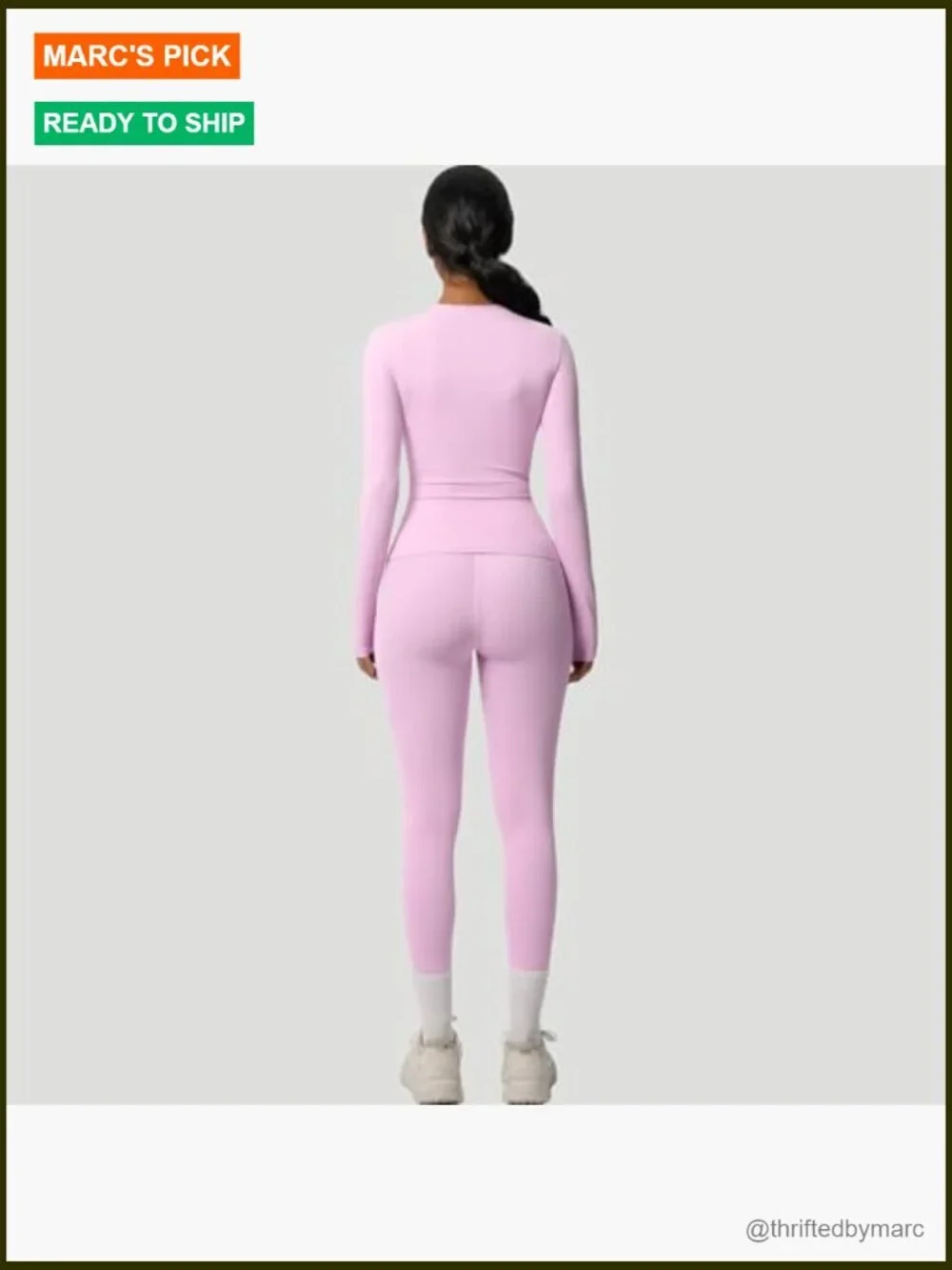 Long Sleeve Workout Top & High-Waisted Leggings Set Medium Fitted